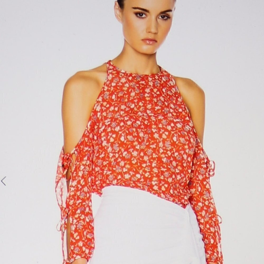 Veronica Beard Flynn Bow Blouse In Red Mulyi Size 6